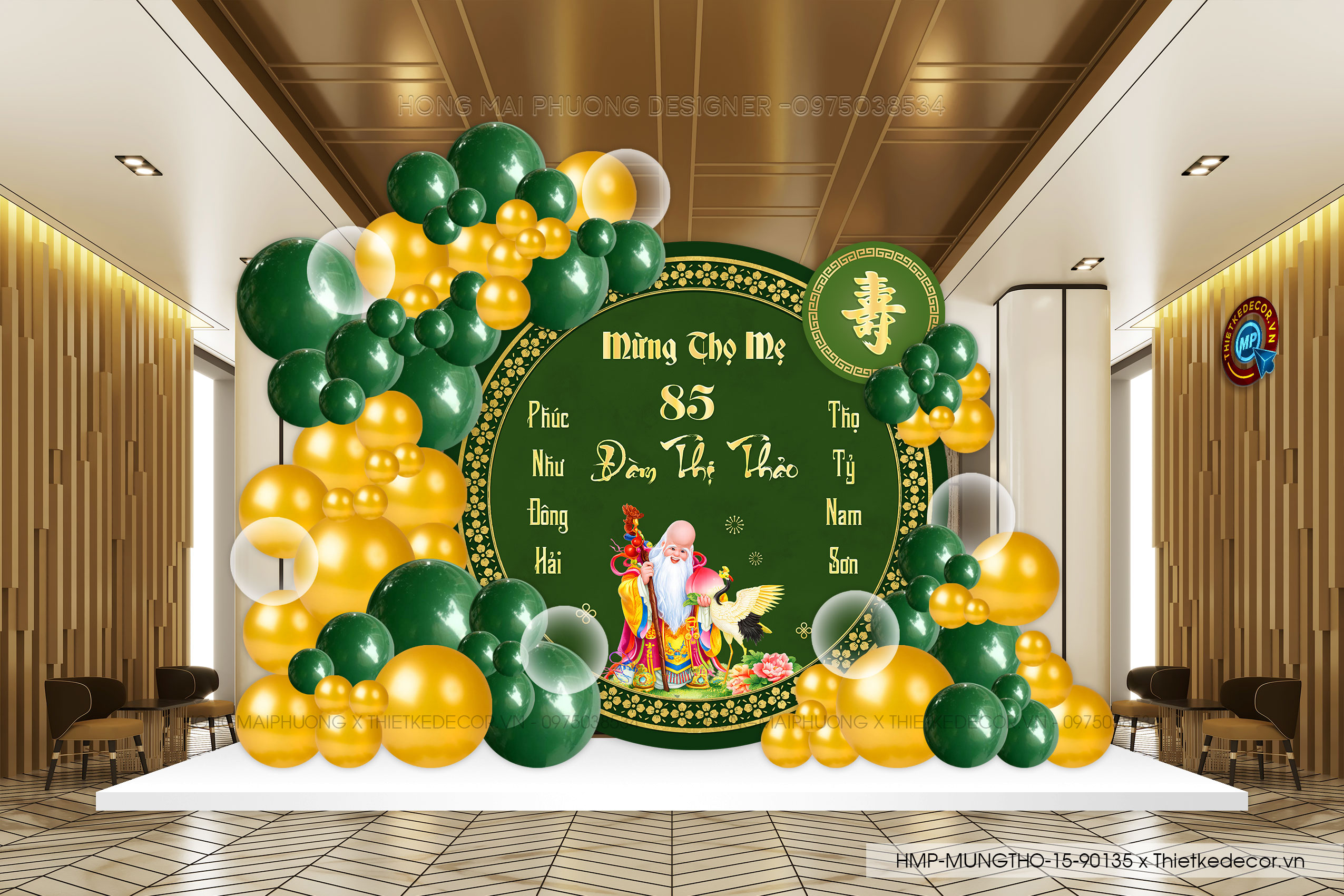 File thiết kế trang trí tiệc mừng thọ tone xanh lá - vàng sang trọng